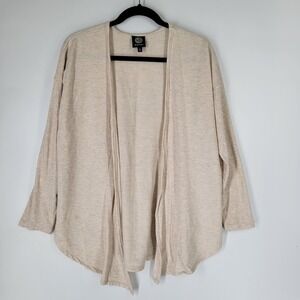 Bobeau Womens Open Front Cardigan Beige Heathered Knit Long Sleeve Small Modal